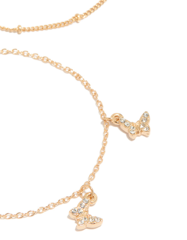 Gold Chain & Diamante Butterfly Bracelet 3-Pack