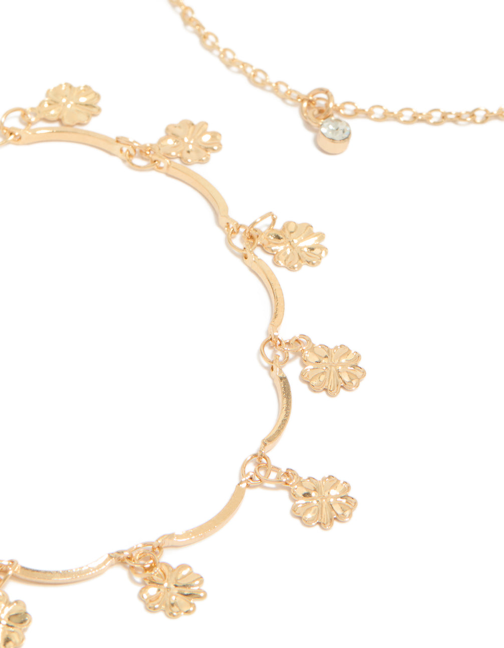 Gold Diamante & Clover Charm Station Bracelets 2-Pack