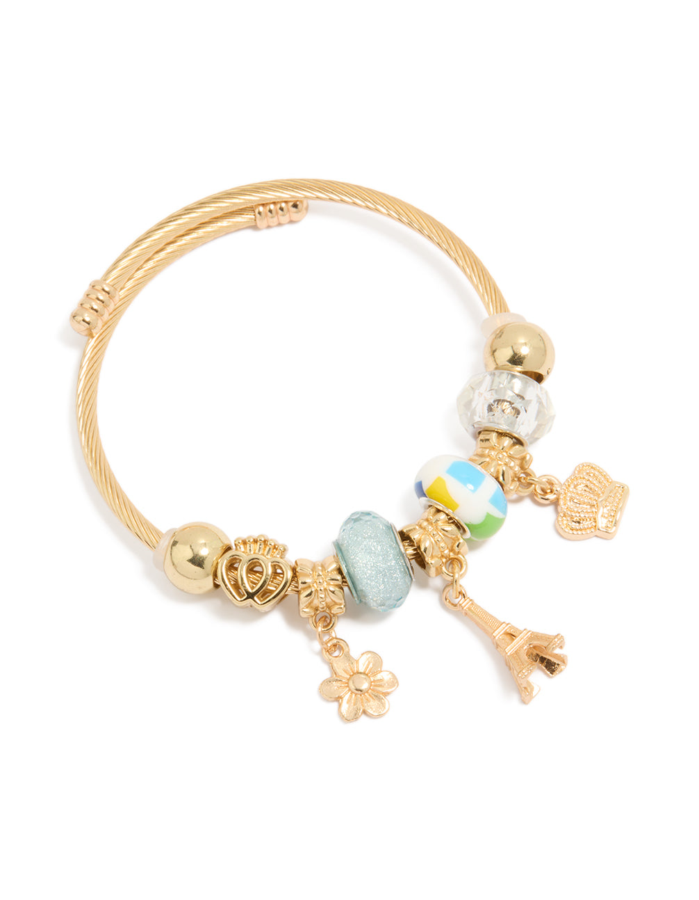 Gold Eiffel Tower & Crown Charm Bracelet