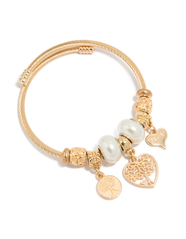 Gold Pearl & Tree Charm Bracelet