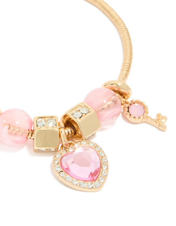 Gold Heart & Key Charm Bracelet