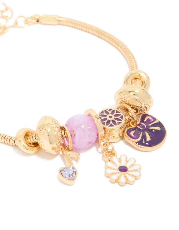 Gold Bow & Music Note Charm Bracelet