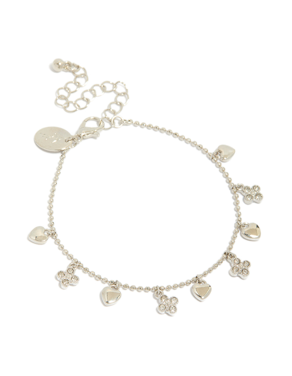 Silver Heart & Diamante Flower Charms Bracelet