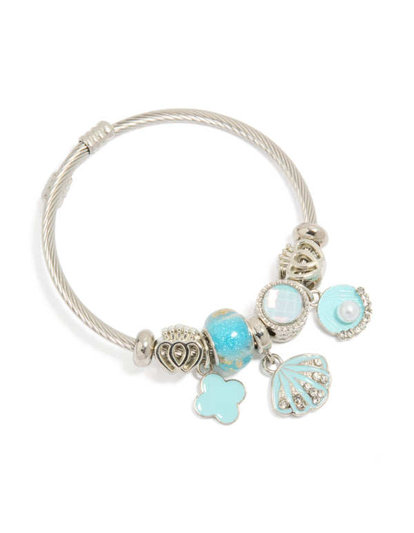 Silver Blue Ocean & Flower Charm Bracelet