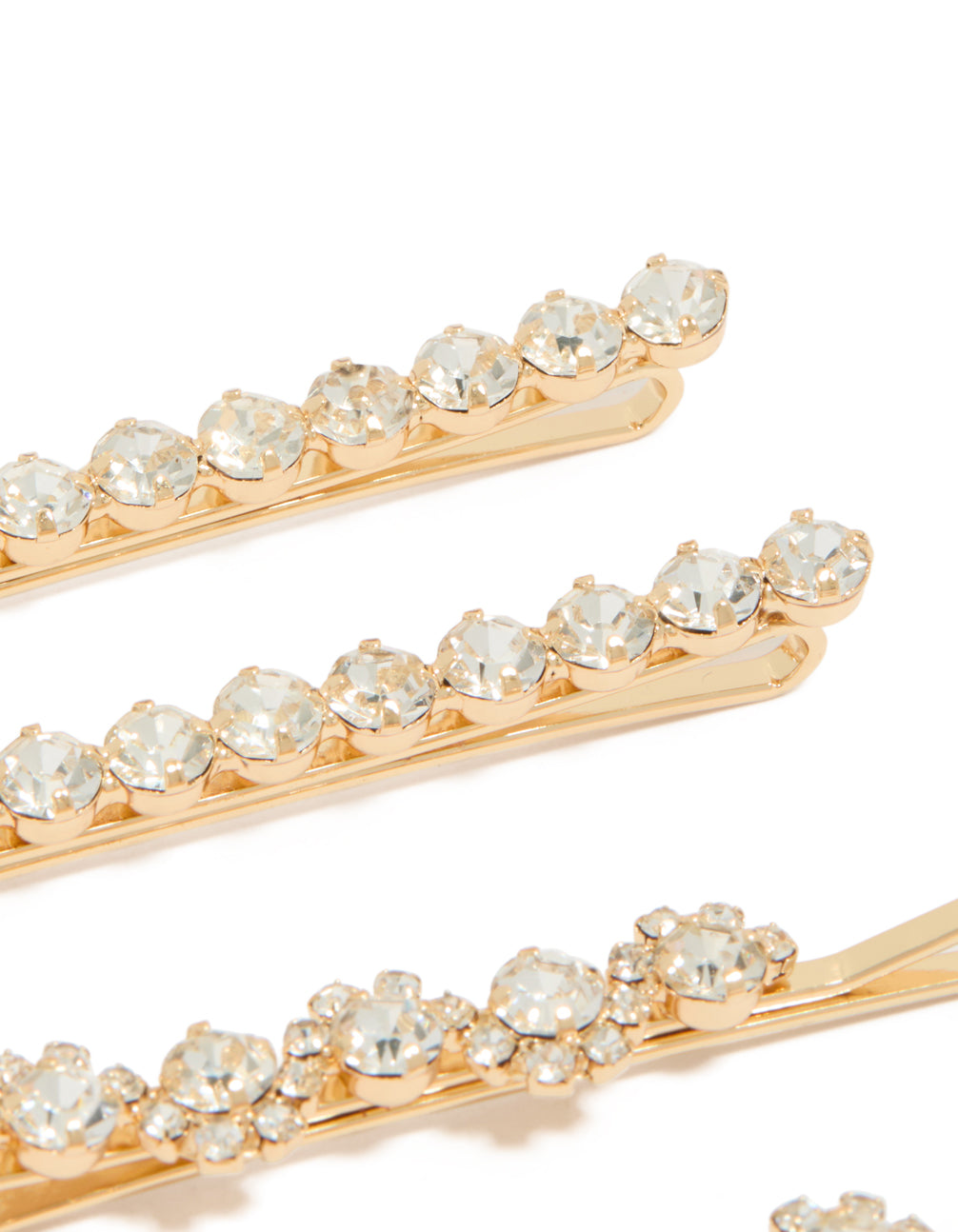 Featuring gold diamante hair clips in a 4-pack set side view