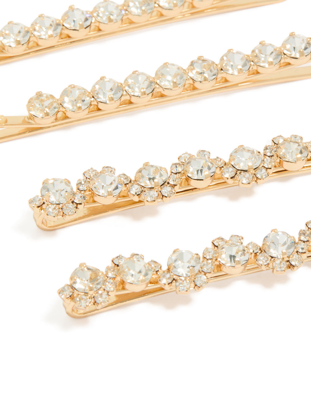 Crafted with gold diamante hair clips in a 4-pack set detail view