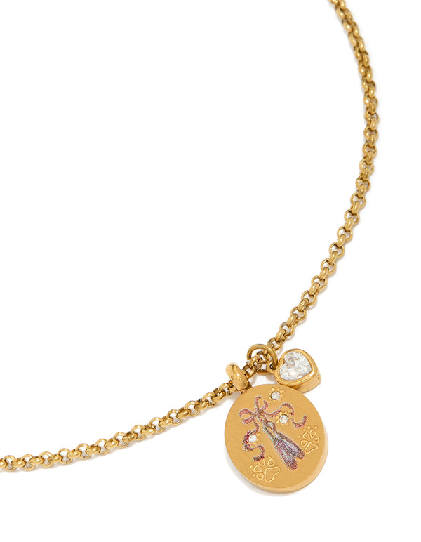 Tweens Gold Plated Stainless Steel Cubic Zirconia & Enamel Ballet Necklace