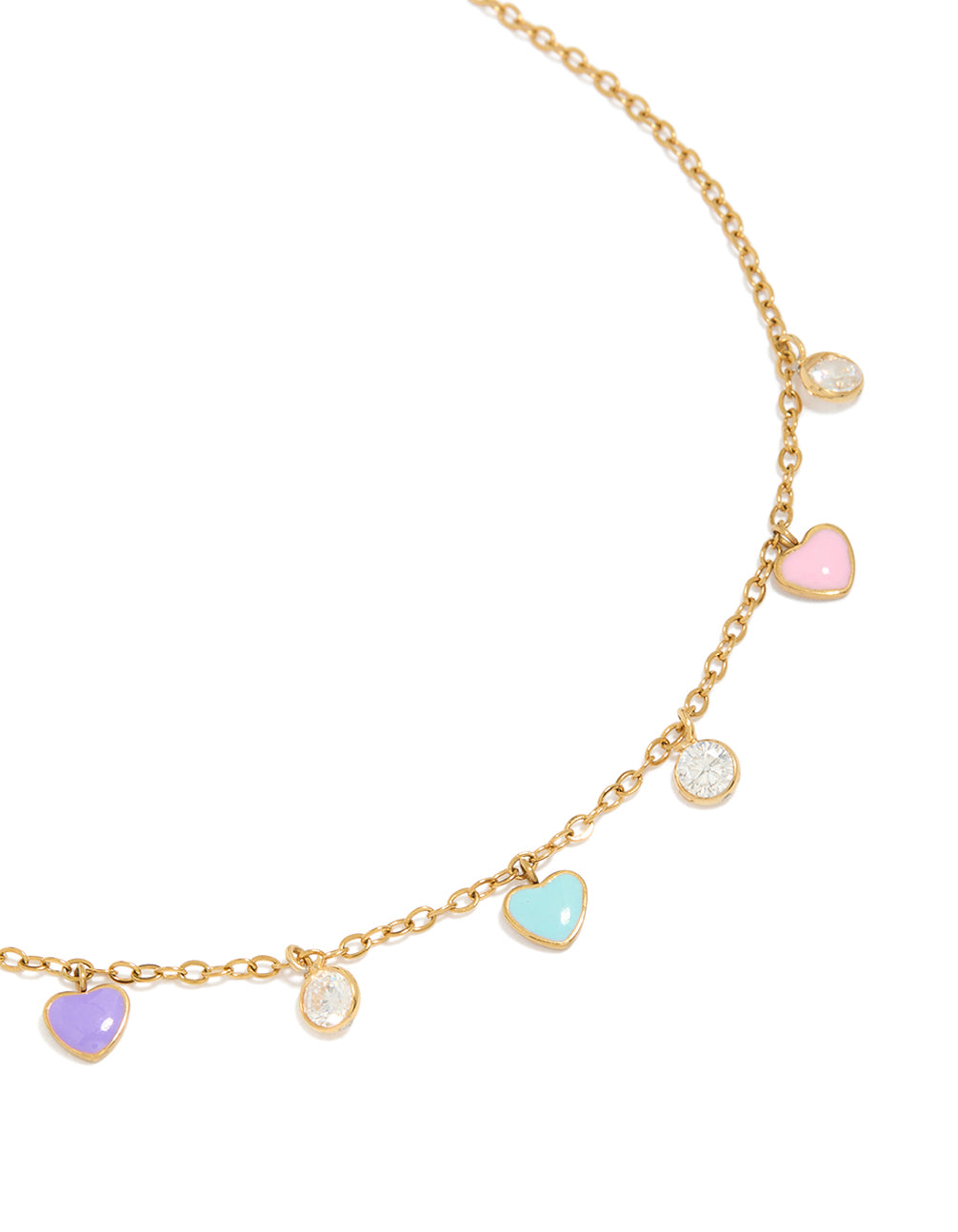 Tweens Gold Plated Stainless Steel Enamel Heart & Cubic Zirconia Charm Necklace