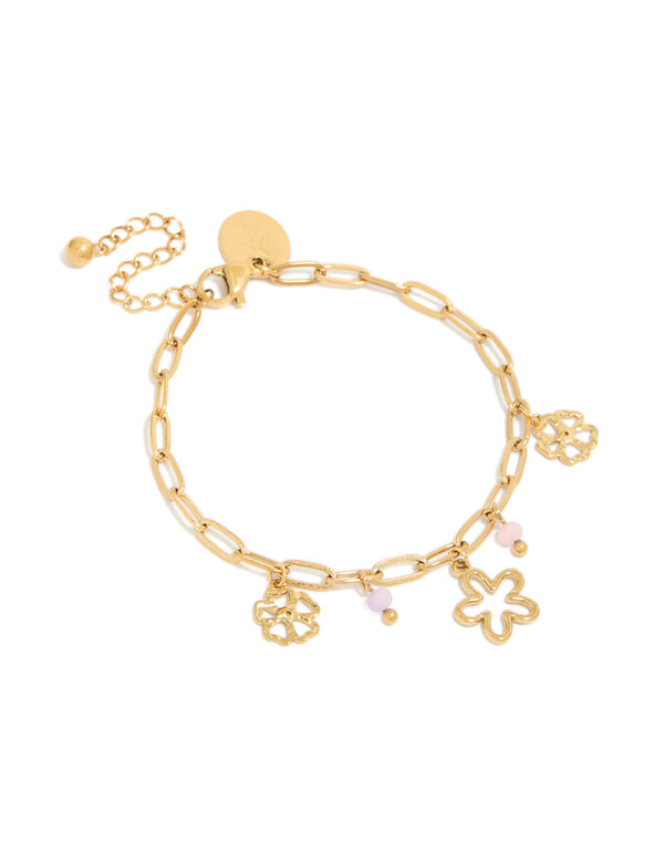 Tweens Gold Plated Stainless Steel Flower Outline Charm Bracelet
