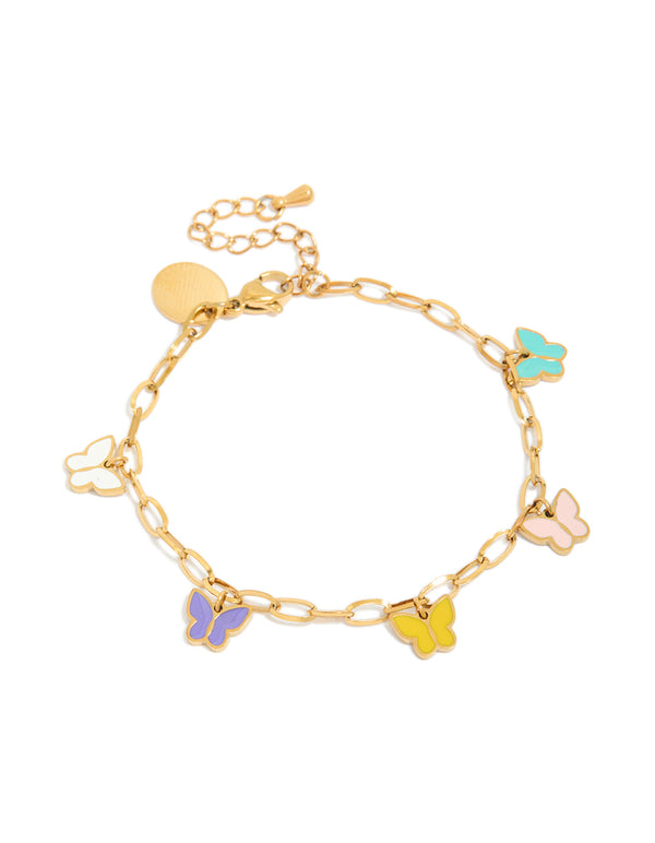 Tweens Gold Plated Stainless Steel Enamel Butterfly Charm Bracelet