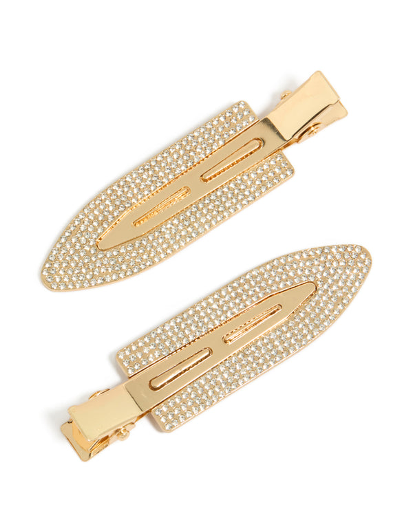 Showcasing gold pavé diamante creaseless clips pack with glitter embellishments detail view