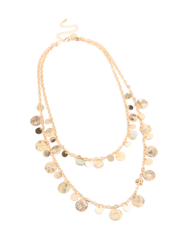 Gold Genuine Shell & Gold Discs Layered Necklace