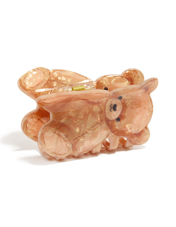 Kids acrylic teddy bear claw clip with animal featuring in peachpuff and gold side view