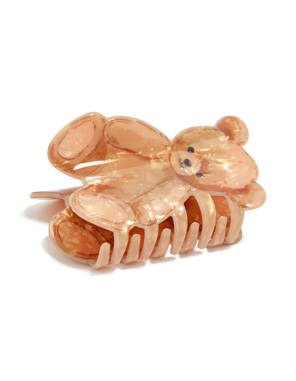 Charming kids acrylic teddy bear claw clip in solid print in peachpuff front view