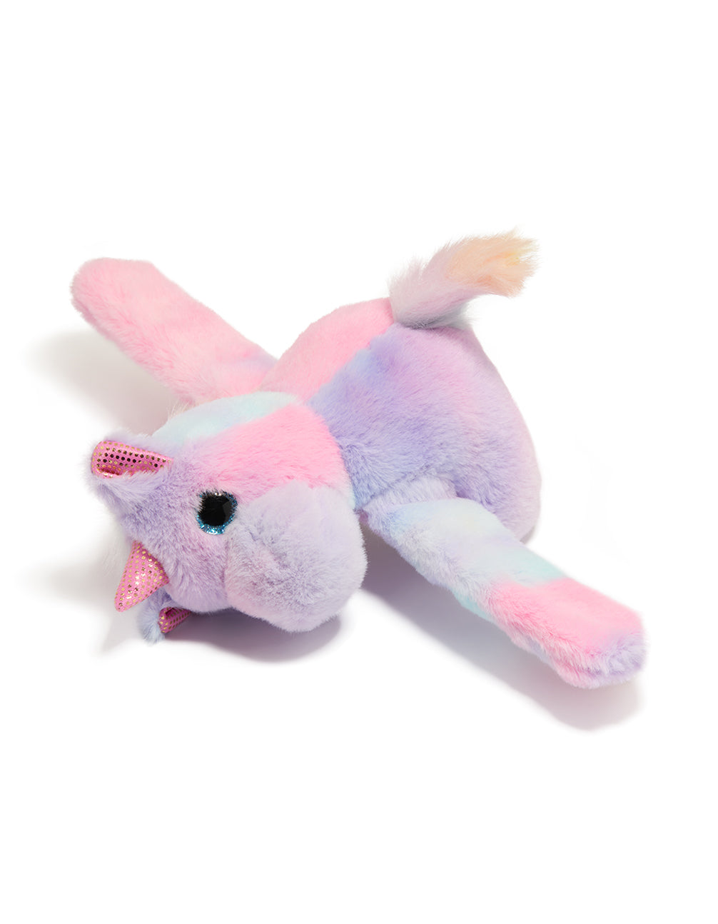 Featuring a kids plush animal bracelet with unicorn and glitter accents in light pink, lavender, aqua, and peachpuff front view