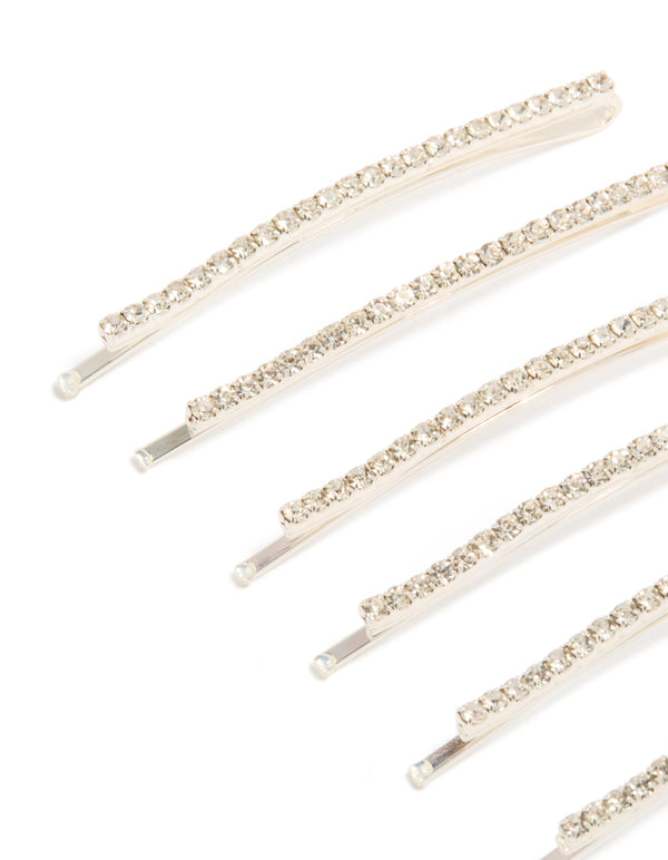 Featuring mini diamante pins 6-pack in silver detail view
