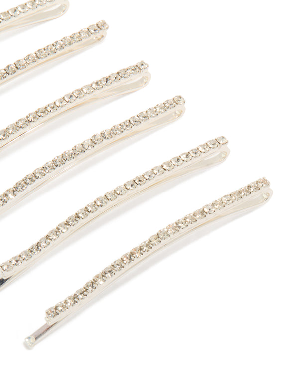 Crafted mini diamante pins 6-pack in silver side view