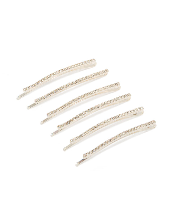 Showcasing a mini diamante pins 6-pack in silver front view