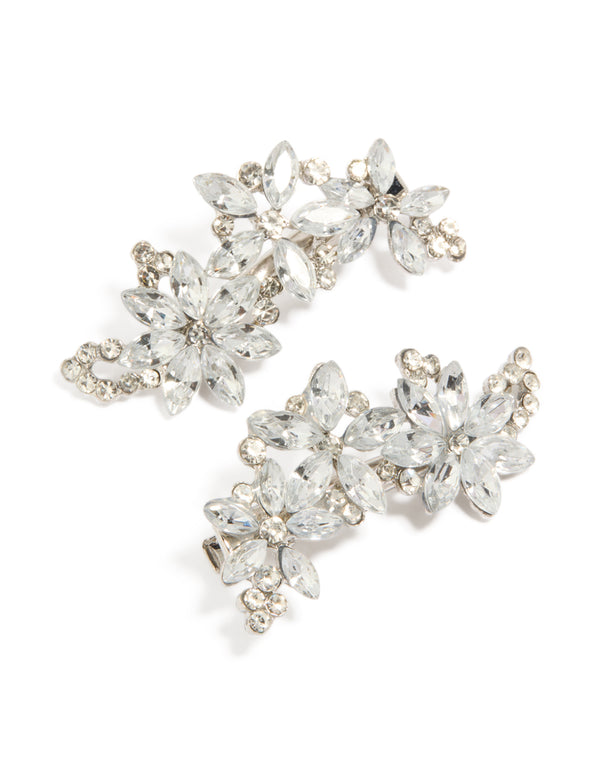 Discover silver diamante clips flower design in a pack front view