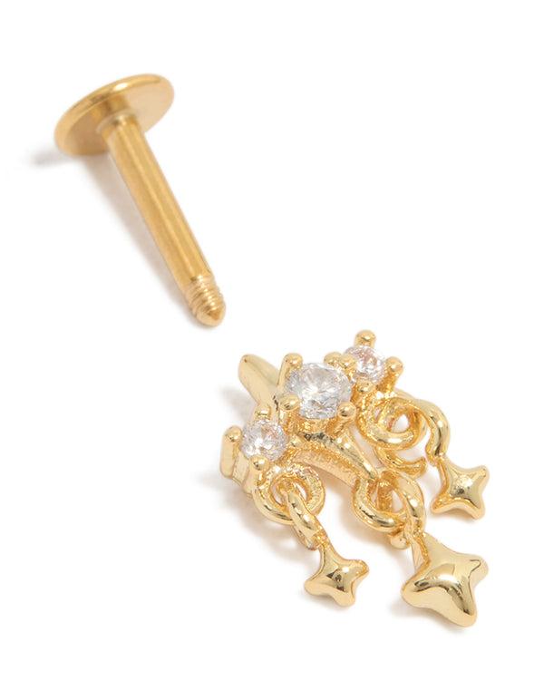 Gold Plated Surgical Steel Cubic Zirconia Drop Star Single Flat Back Stud