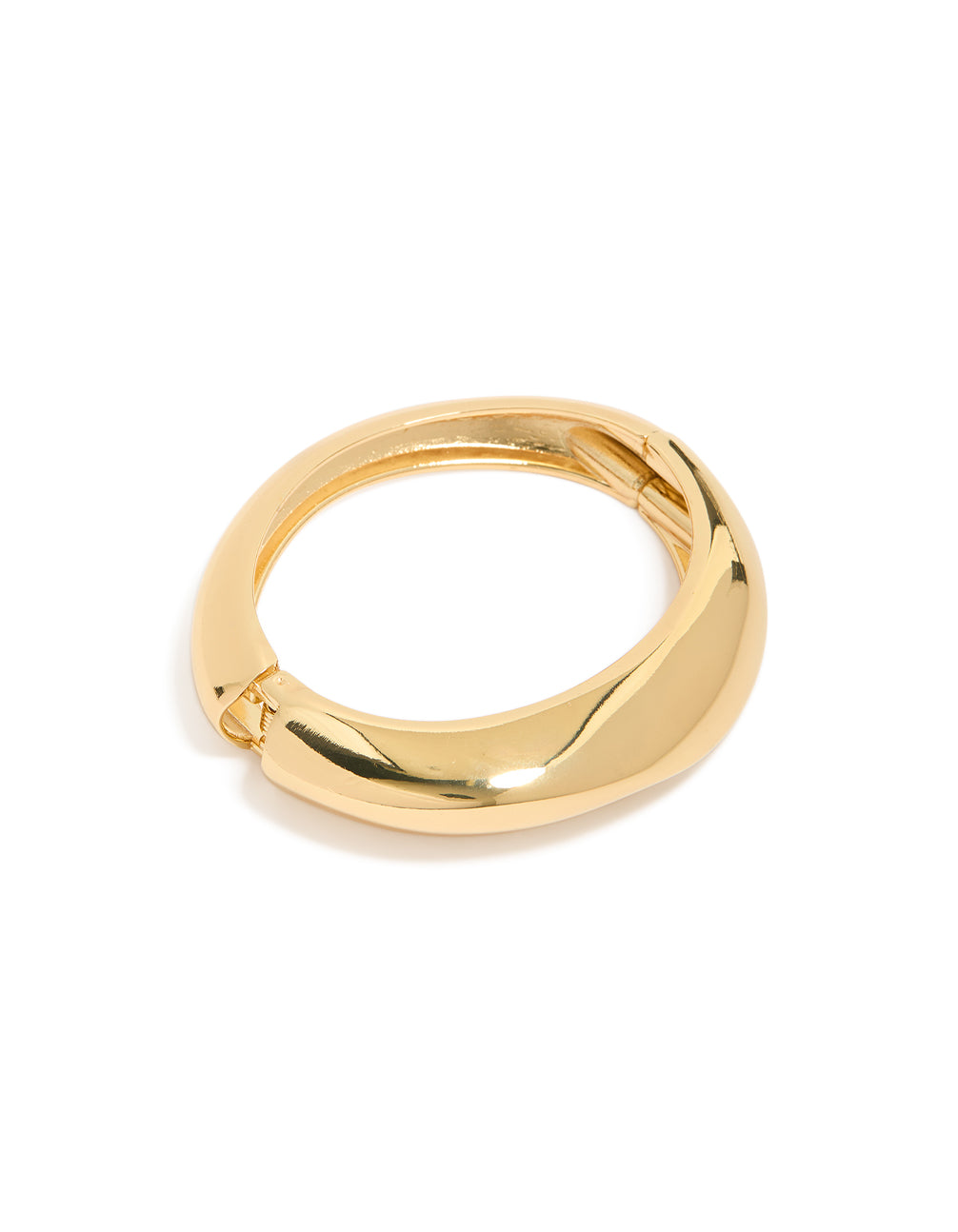 Showcasing a gold plated thick organic chunky bangle in statement style front view