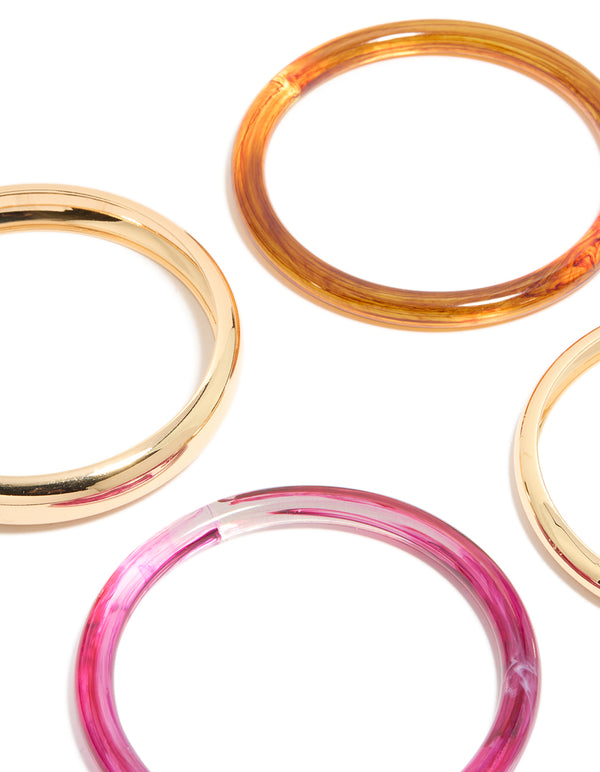 Gold Brown & Dark Pink Acrylic Bangles 4-Pack
