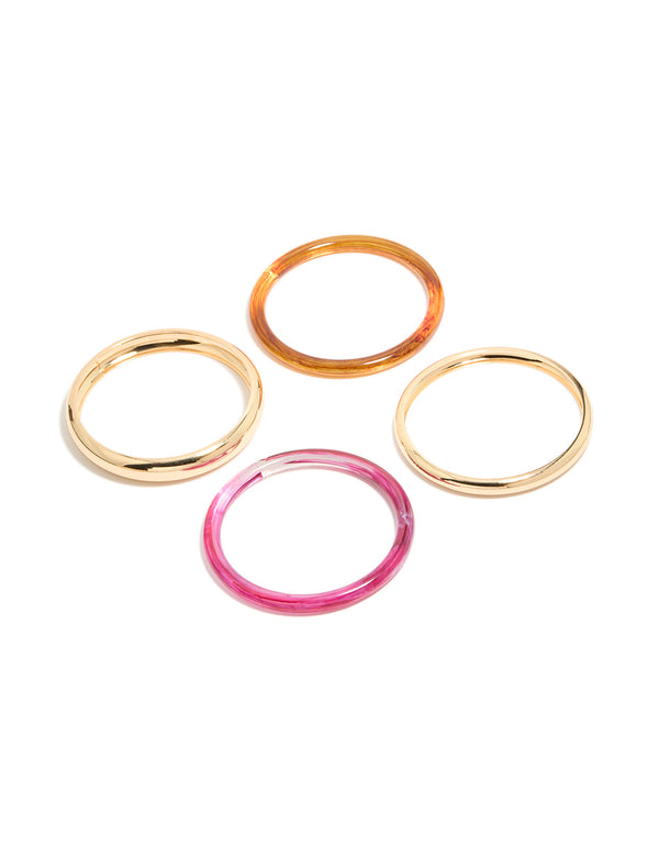 Gold Brown & Dark Pink Acrylic Bangles 4-Pack