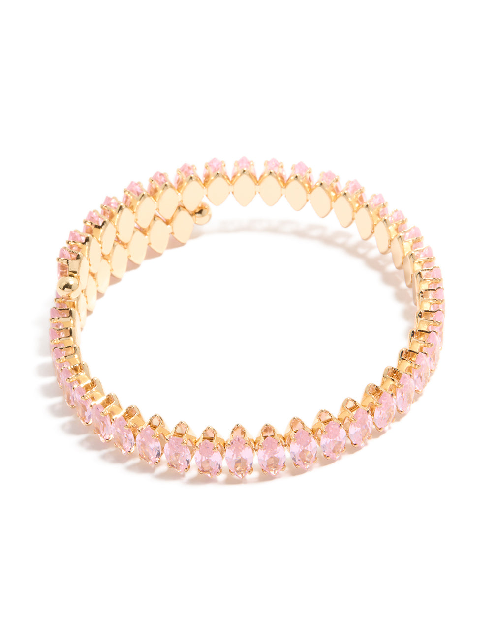 Showcasing a gold pink diamante bracelet front view