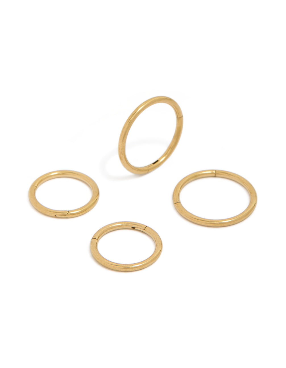 Showcasing waterproof gold plated stainless steel mixed size sleeper hoop earrings in a 2-pack front view