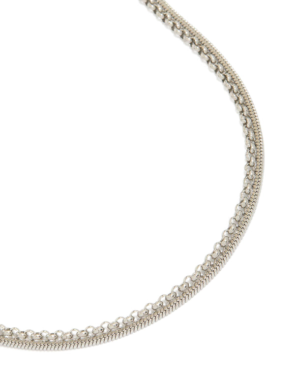 Mens Waterproof Stainless Steel Mini Snake Chain Necklaces 2-Pack