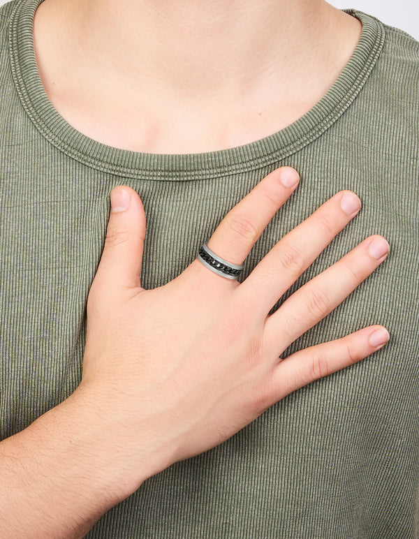 Mens Waterproof Stainless Steel Black Chain Detail Band Ring
