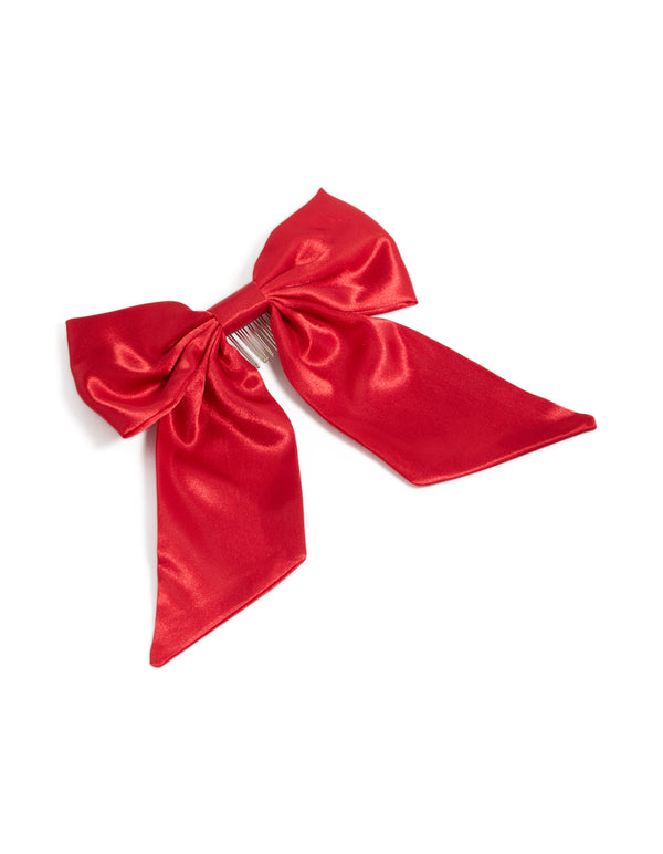 Red Satin Fabric Bow Short Comb