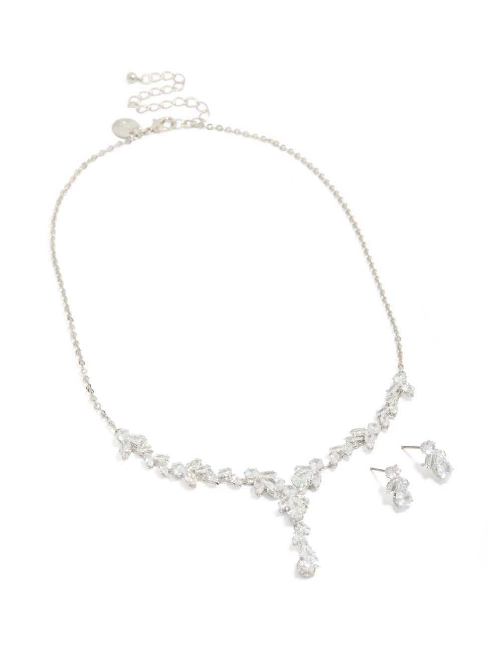 Silver Cubic Zirconia Vine Necklace & Earrings Set