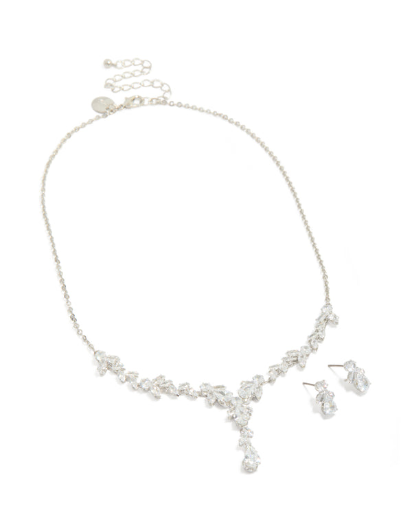 Silver Cubic Zirconia Vine Necklace & Earrings Set