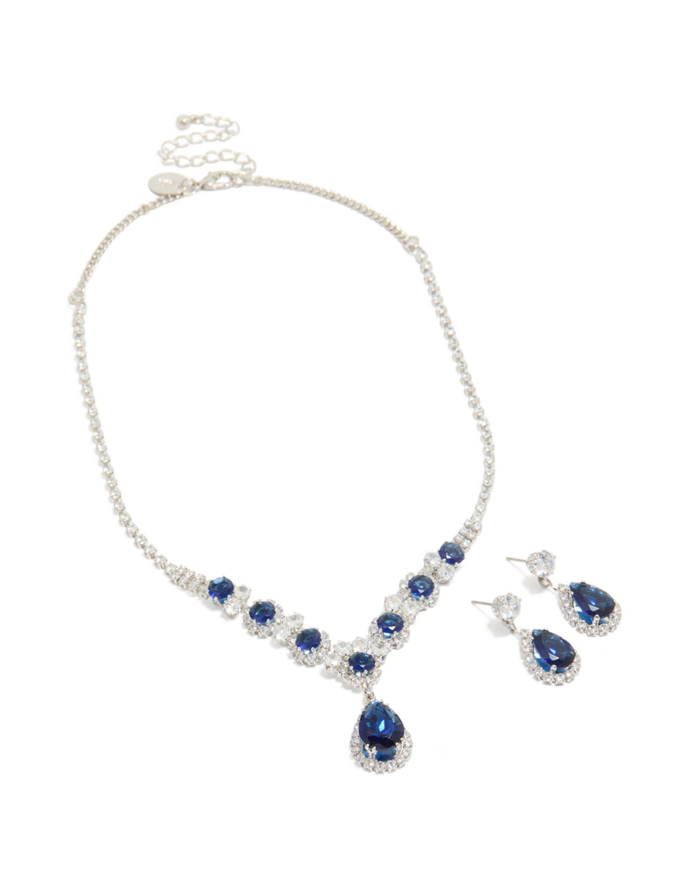 Silver Clear & Dark Blue Cubic Zirconia Necklace & Earrings Set