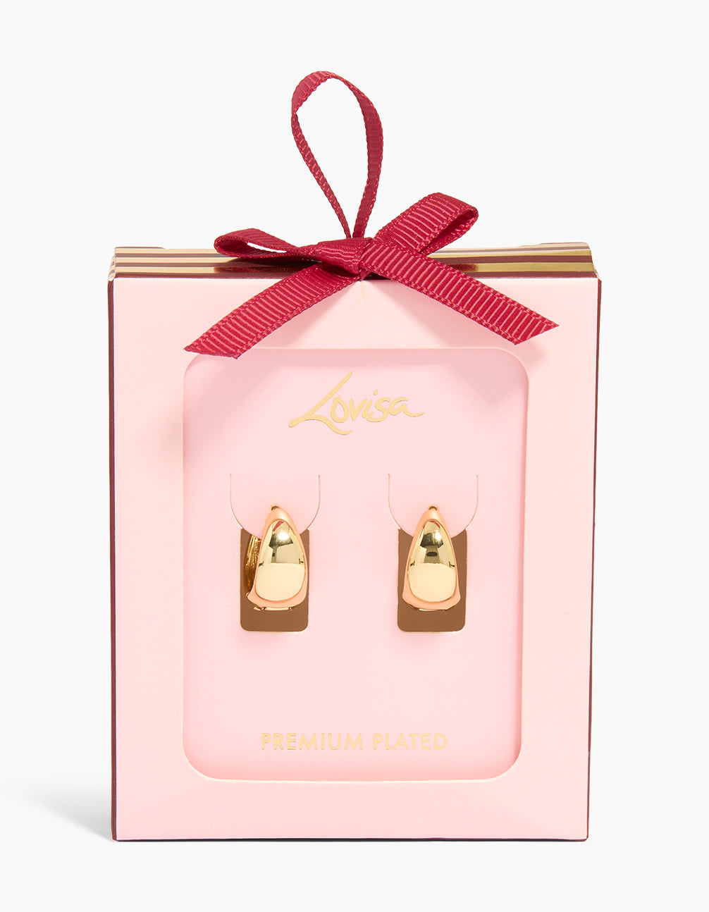 Showcasing gold plated chunky medium hoop earrings front view
