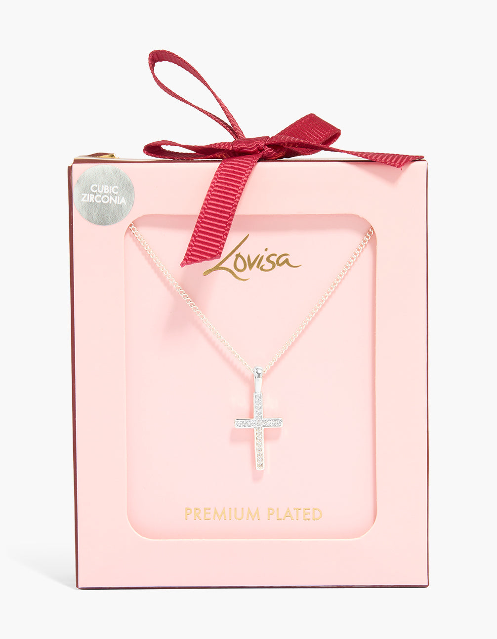 Silver Plated Cubic Zirconia Cross Pendant Necklace