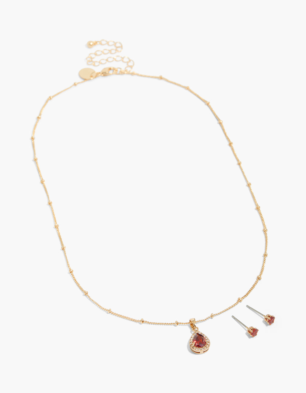 Gold Ruby Cubic Zirconia Teardrop Necklace & Earrings Set
