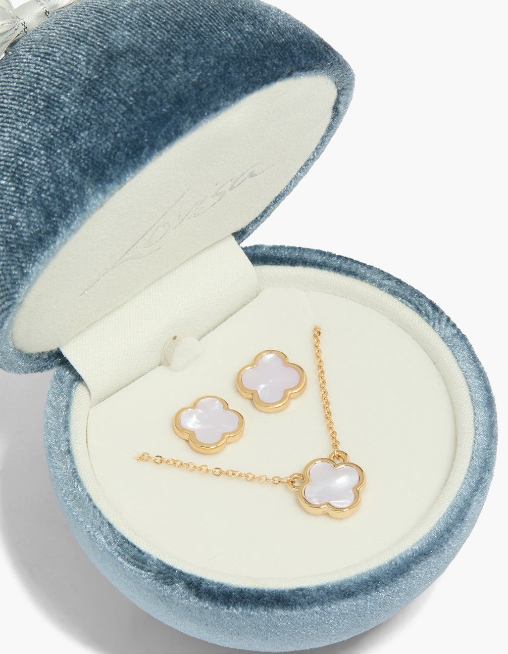 Gold Shell Inlay Flower Earrings & Necklace Jewellery Set
