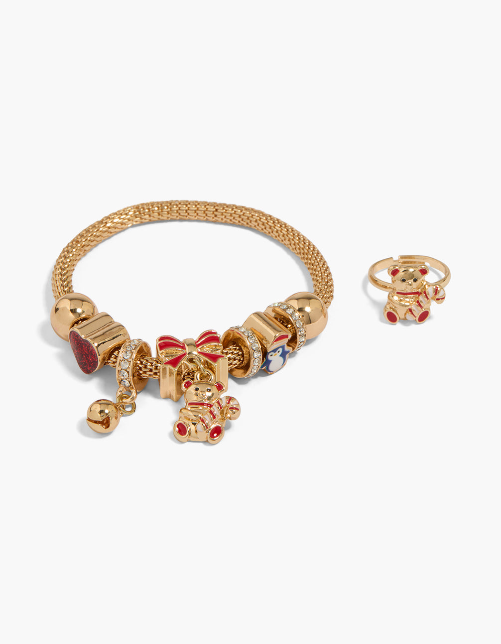 Kids Gold Bear Bracelet & Ring Set