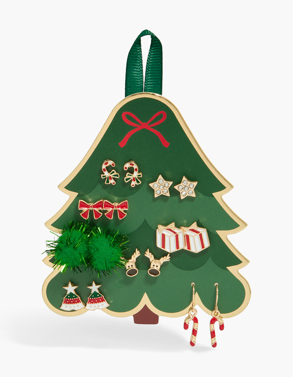 Gold Decorative Xmas Stud Earrings 8-Pack