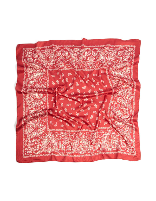 Red classic paisley fabric scarf front view