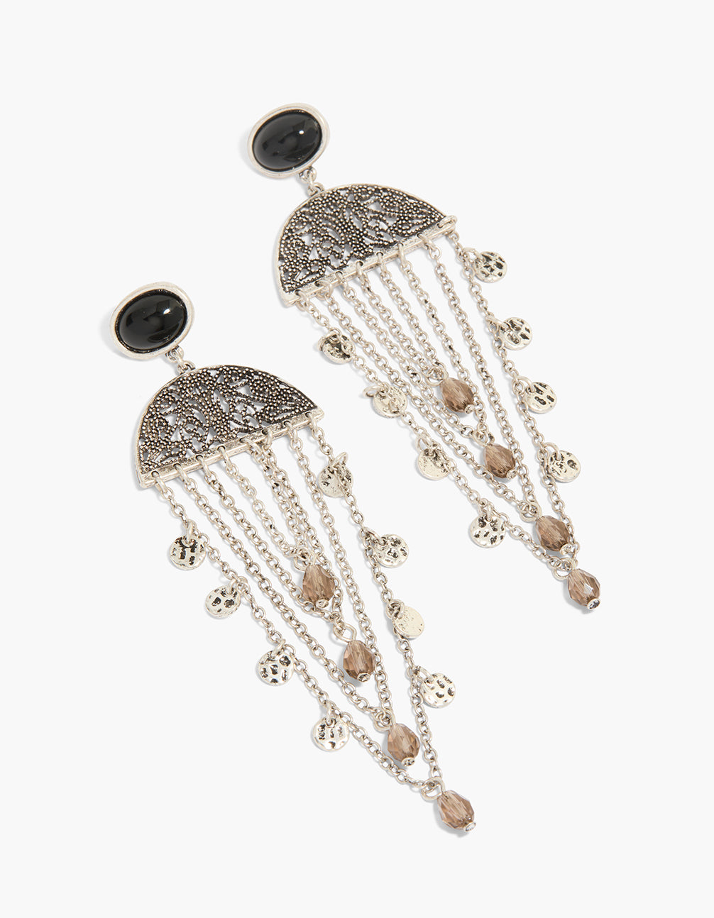 Silver Boho Chip Drop Earrings