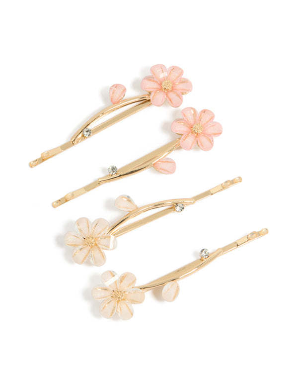 Featuring gold daisy flower clips 4-pack with floral charm in resin front view
