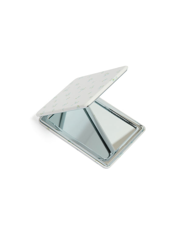 White Blue Bow Printed Rectangle Compact Mirror