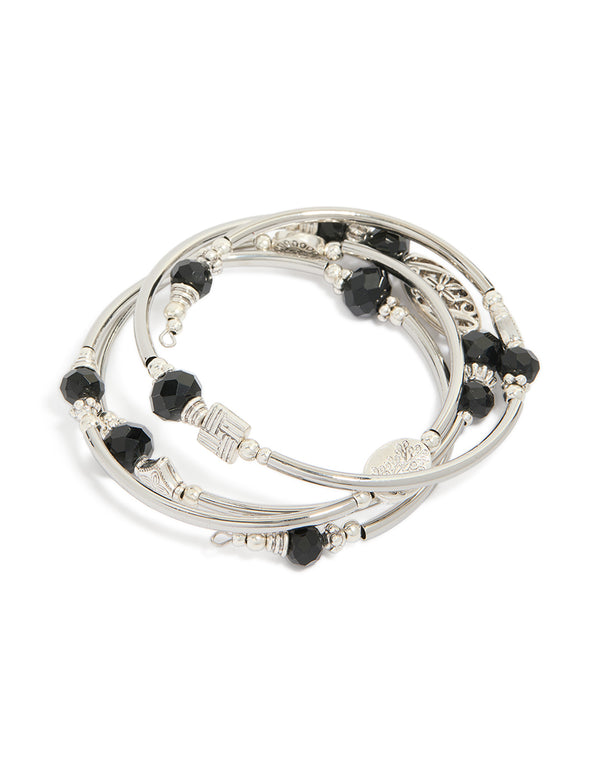 Silver Beaded Textured Bracelet Pack