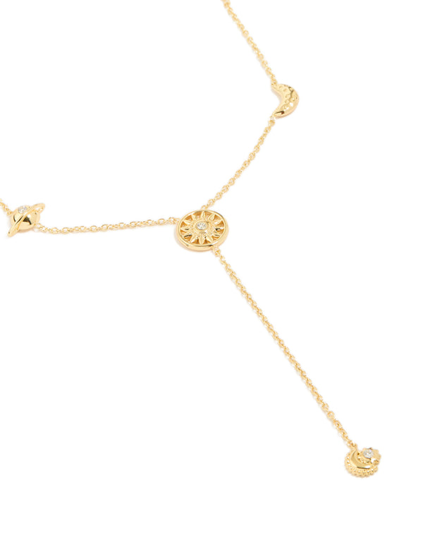 Waterproof Gold Plated Stainless Steel Celestial Pendant Y-Necklace