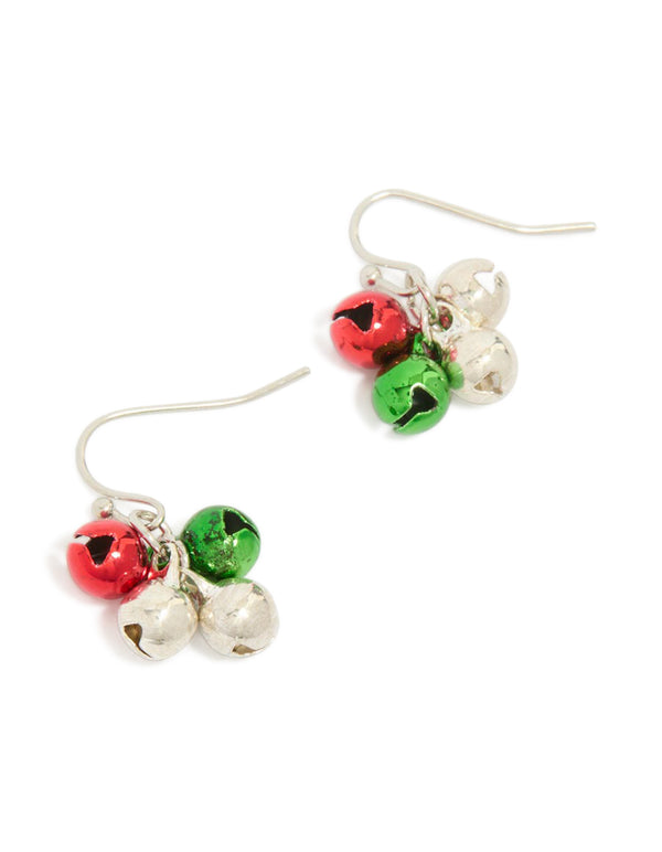Red & Green Bell Cluster Drop Earrings