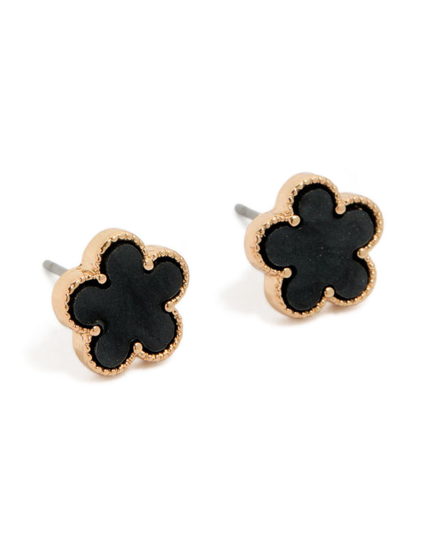 Gold Black Acrylic Flower Stud Earrings