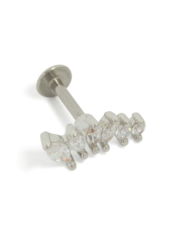 Featuring crawler style earrings crafted from surgical steel with cubic zirconia stones and flat back stud closure front view